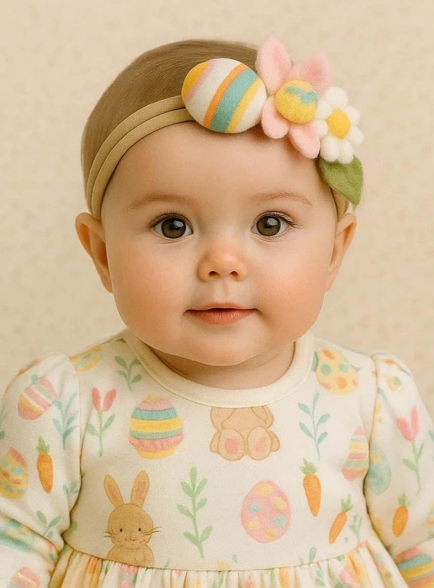 Striped Pastel Easter Eggs & Flower Headband – Sweet Baby Accessory