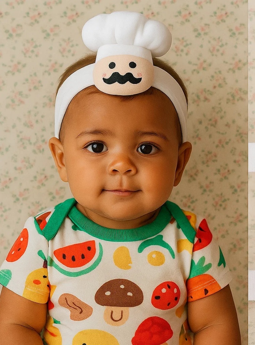 Fun and Playful Chef Headband with Mushrooms, Mustard, and More for Babies!