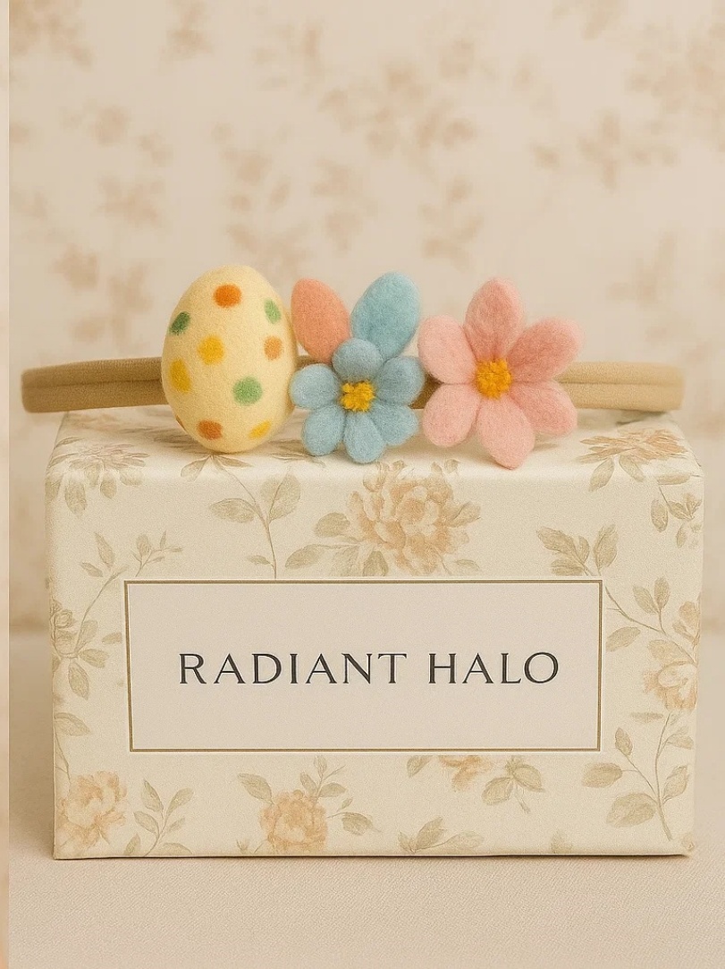 Polka Dot Easter Egg & Felt Flower Baby Headband – Cheerful Spring Accessory