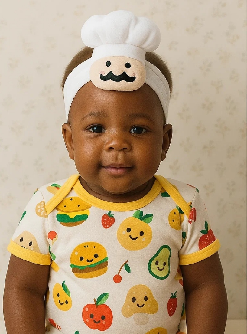 Adorable Chef Baby Headband with Avocado, Mushroom, and Apple Designs!