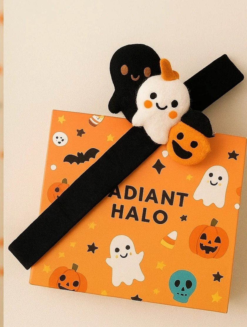 Halloween Baby Headband with Witch Doll – Soft Plush and Elastic Hairband for Newborns