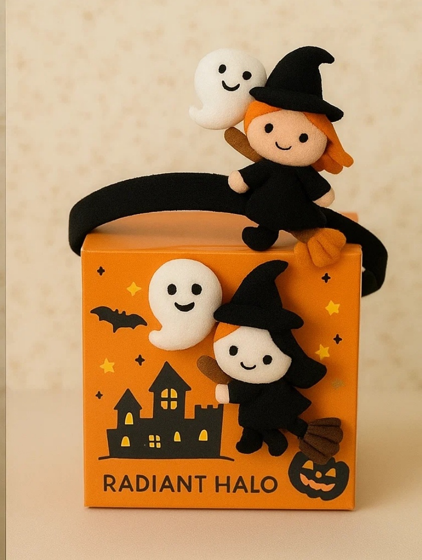 ハロウィン魔女とおばけのふわふわベビーヘアバンド