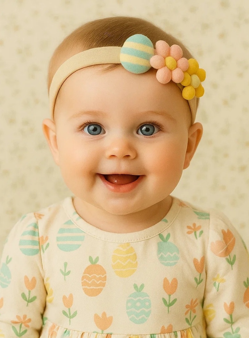 Pastellfarbenes Osterei & Blume Baby Stirnband – Frühlingsfestlicher Look