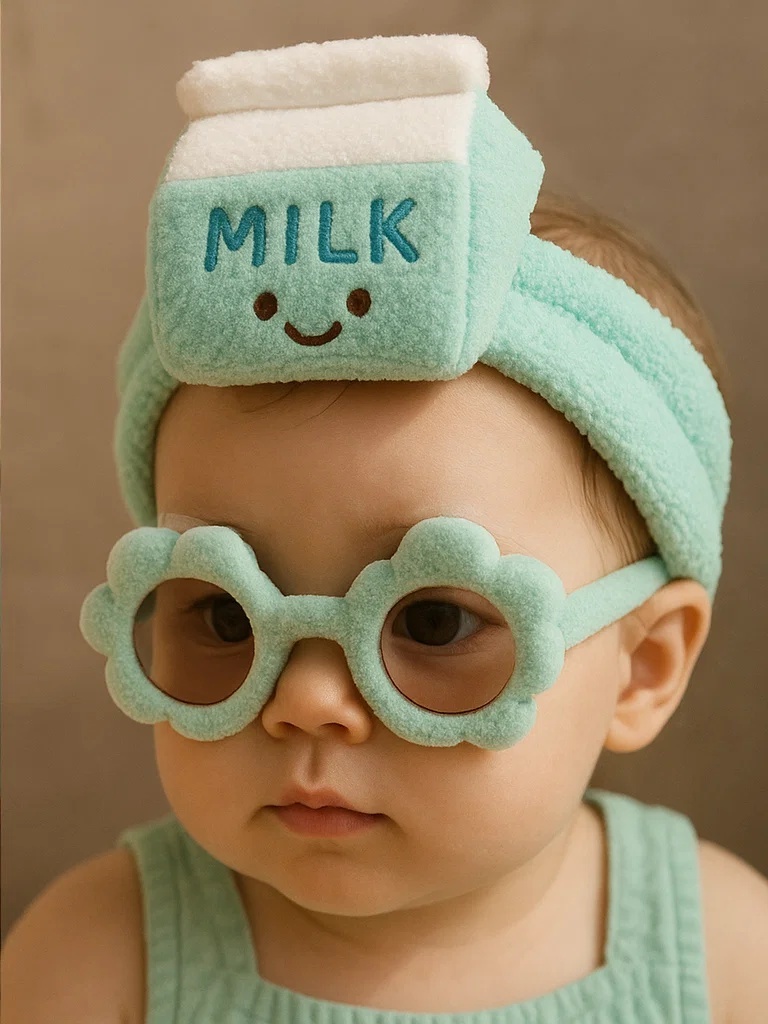 Bandeau bébé peluche carton de lait – Serre-tête doux et mignon pour nourrisson