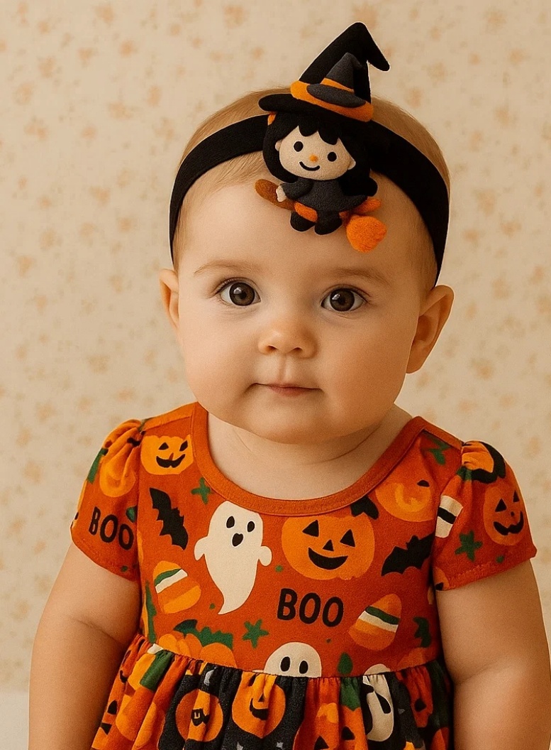 Bandeau bébé Halloween avec petite sorcière