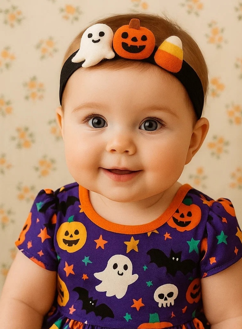 Faixa de Cabelo para Bebê Halloween - Fantasma e Abóbora