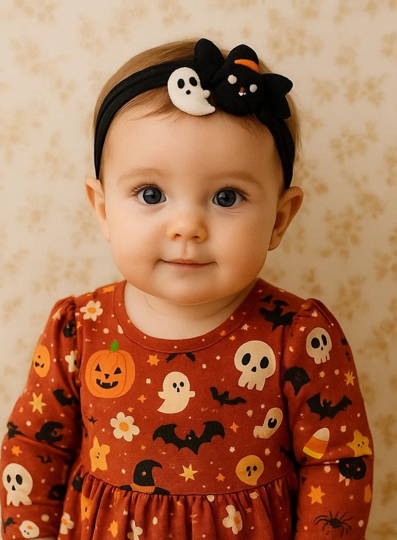 Bandă de păr pentru bebeluși Halloween - Fantomă și dovleac