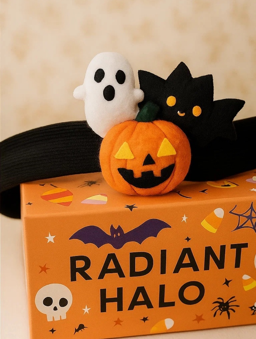 Bandă de păr pentru bebeluși Halloween - Fantomă și dovleac