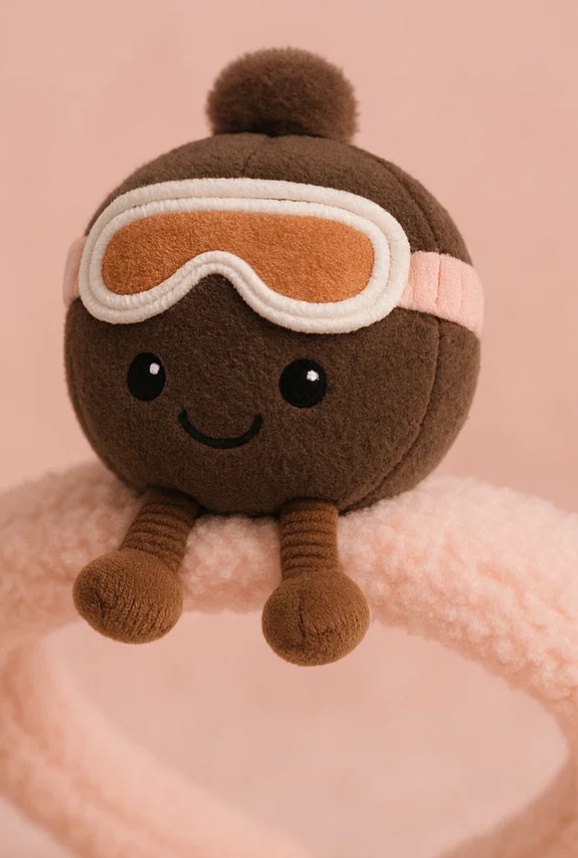Plush Baby Headband with Brown Ball and Crochet Goggles | Soft Winter Cute Infant Hair Accessory