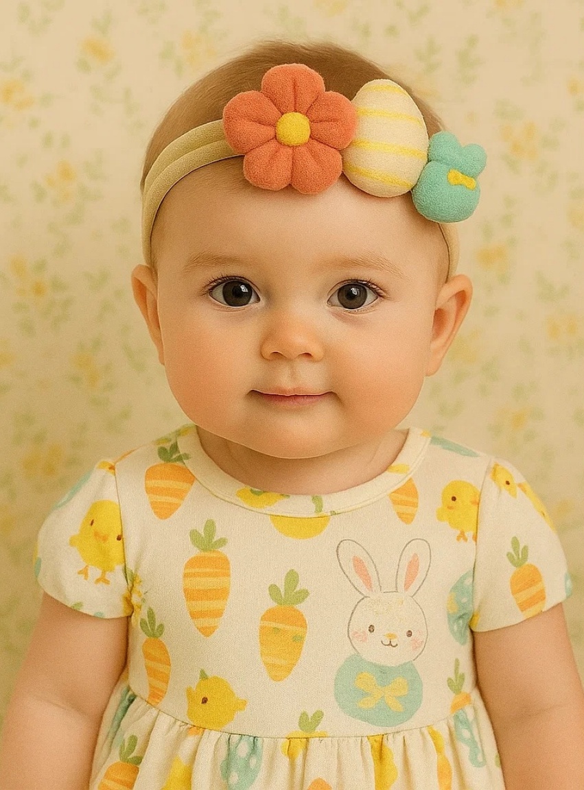 Bandeau Bébé Œuf de Pâques Pastel & Fleur – Look Printanier Festif
