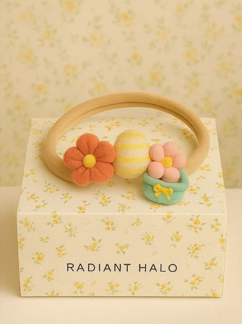 Bandeau Bébé Œuf de Pâques Pastel & Fleur – Look Printanier Festif