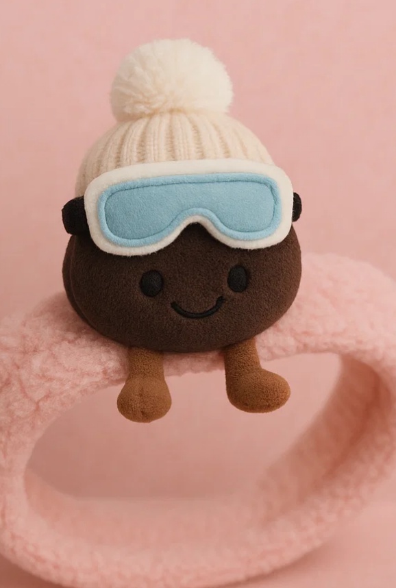 Plush Baby Headband with White Pom-Pom Hat and Blue Goggles | Cozy Winter Baby Accessory