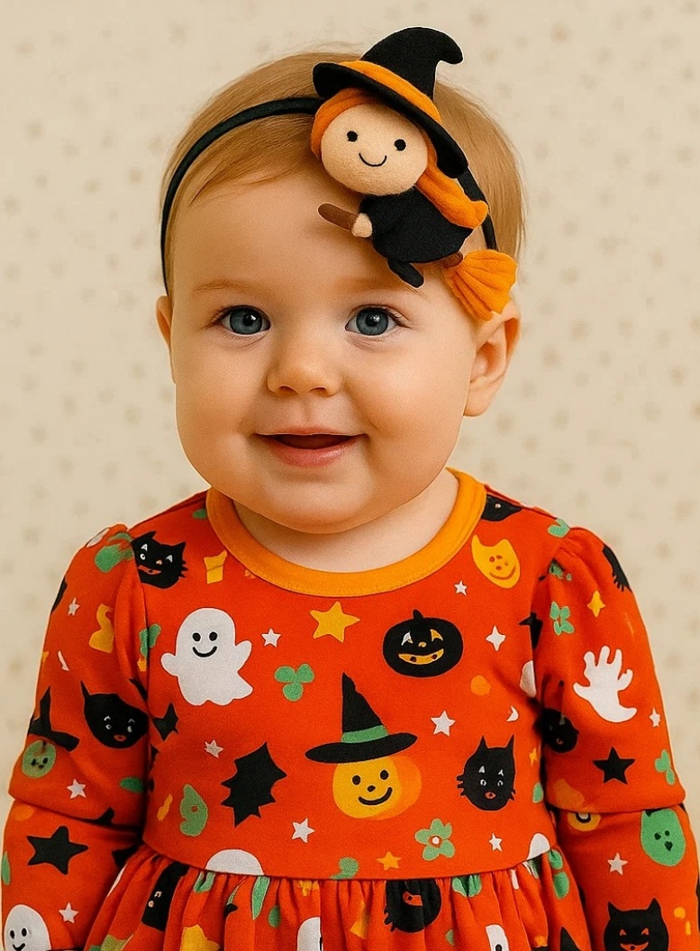 Charming Halloween Headband for Baby with Witch and Ghost Figurines