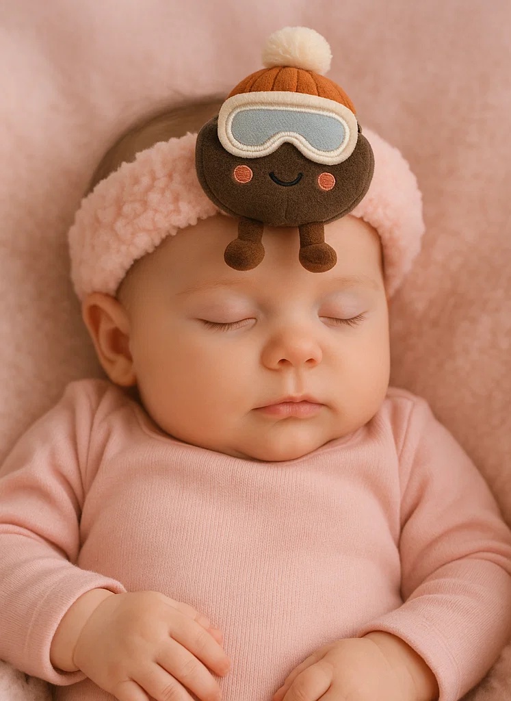 Plush Baby Headband with Orange Hat and Grey Goggles | Soft Cartoon Fleece Infant Headband