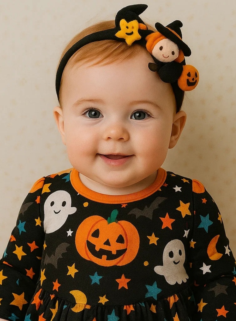 Adorable Baby Headband with Witch, Ghost, and Pumpkin Charms for Halloween