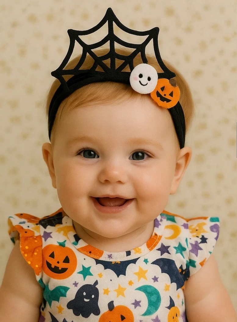 Spider Web Baby Headband with Ghost and Pumpkin for Halloween Fun