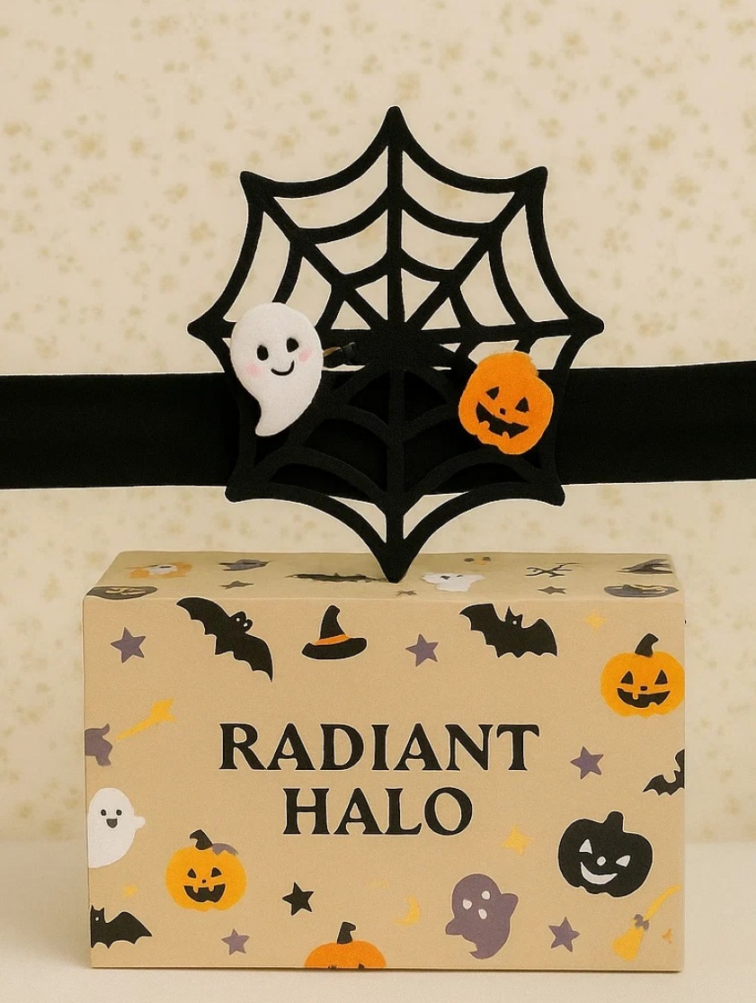 Spider Web Baby Headband with Ghost and Pumpkin for Halloween Fun