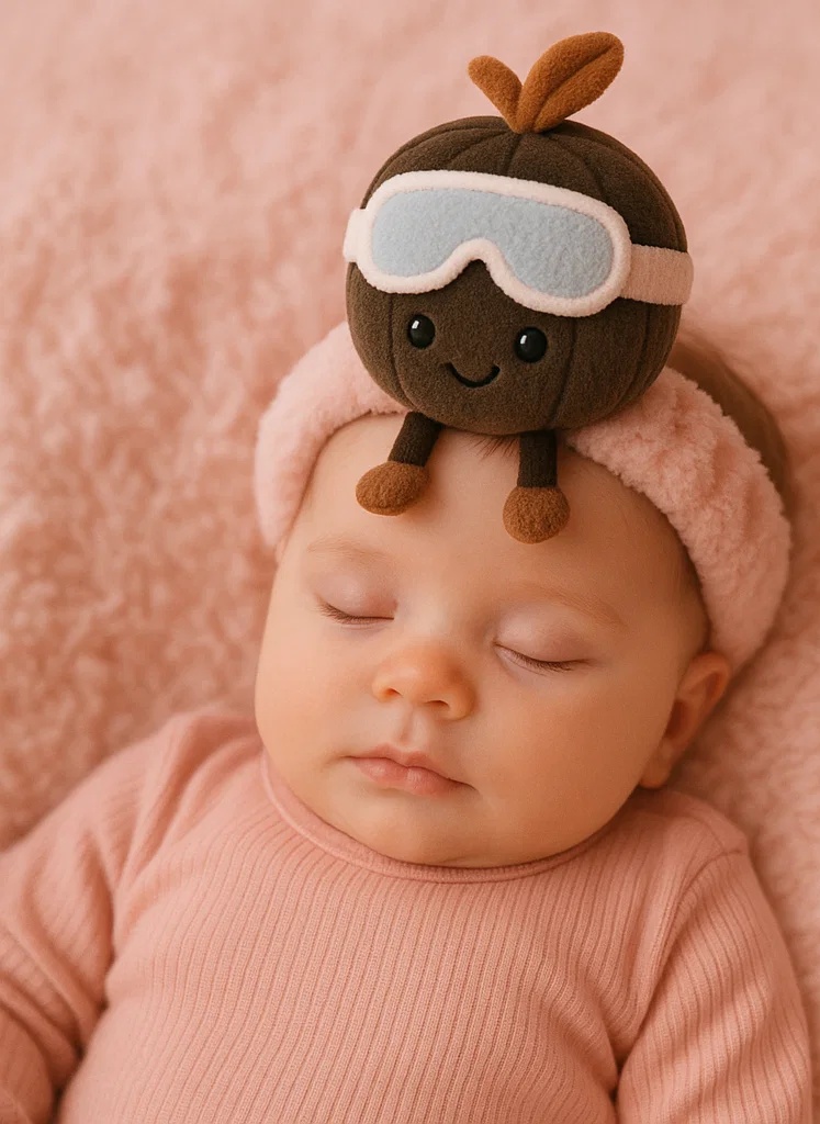 Plush Baby Headband with Brown Sprout and Goggles | Cute Winter Cartoon Fleece Infant Hairband