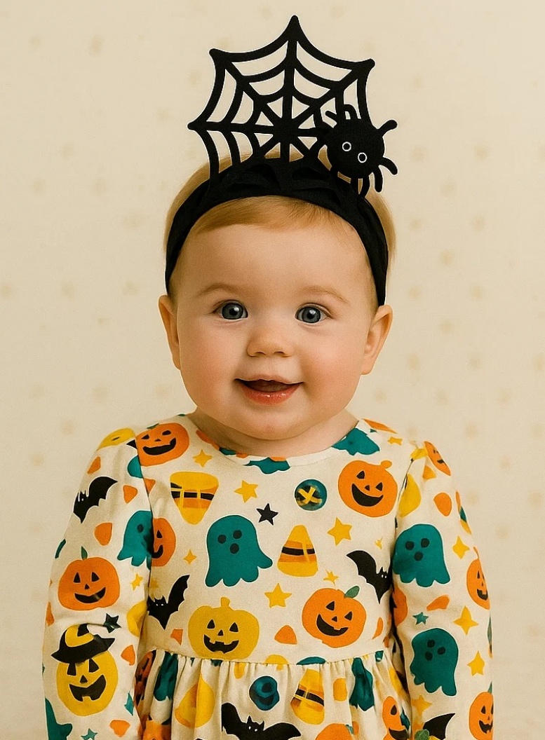Spooky Spider and Pumpkin Baby Headband for Halloween