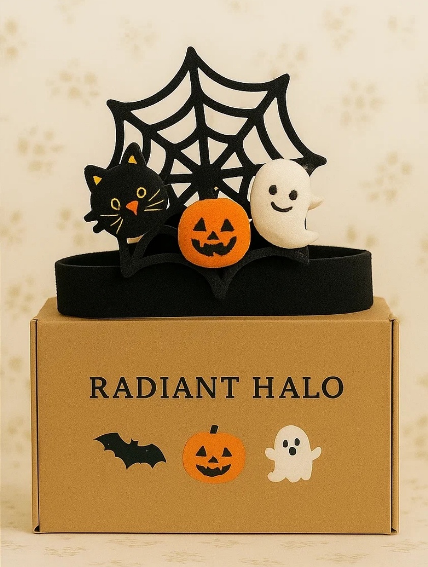 Cat, Ghost, and Pumpkin Themed Baby Headband for Halloween Celebrations
