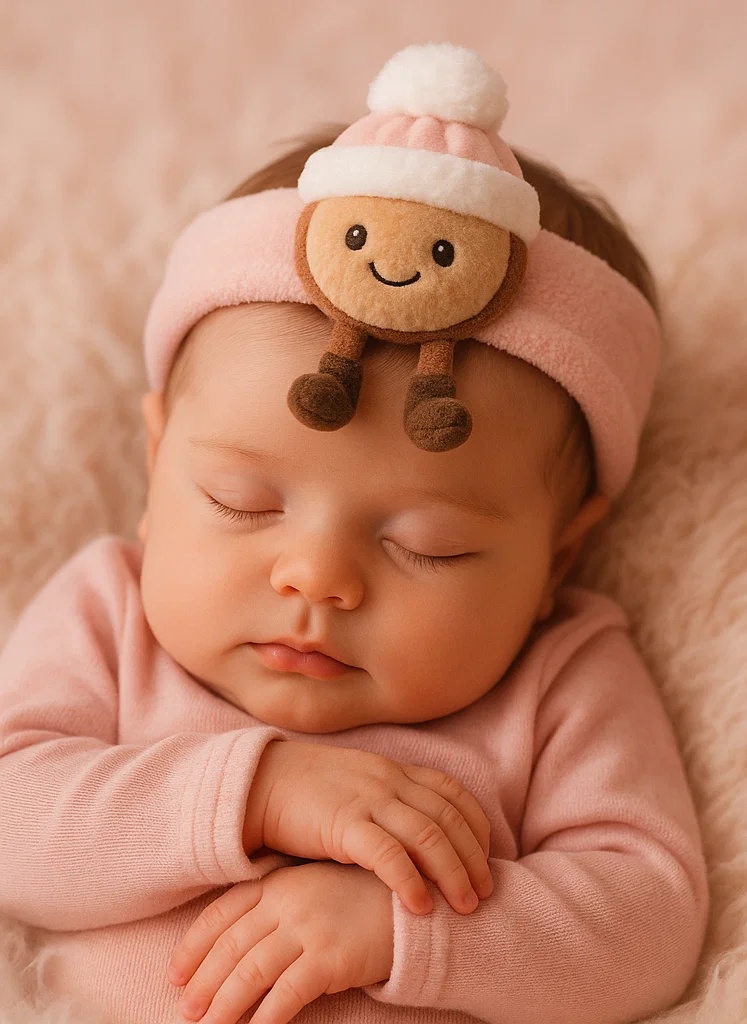 Plush Baby Headband with Pink Pom-Pom Hat | Warm and Cute Infant Winter Hair Accessory