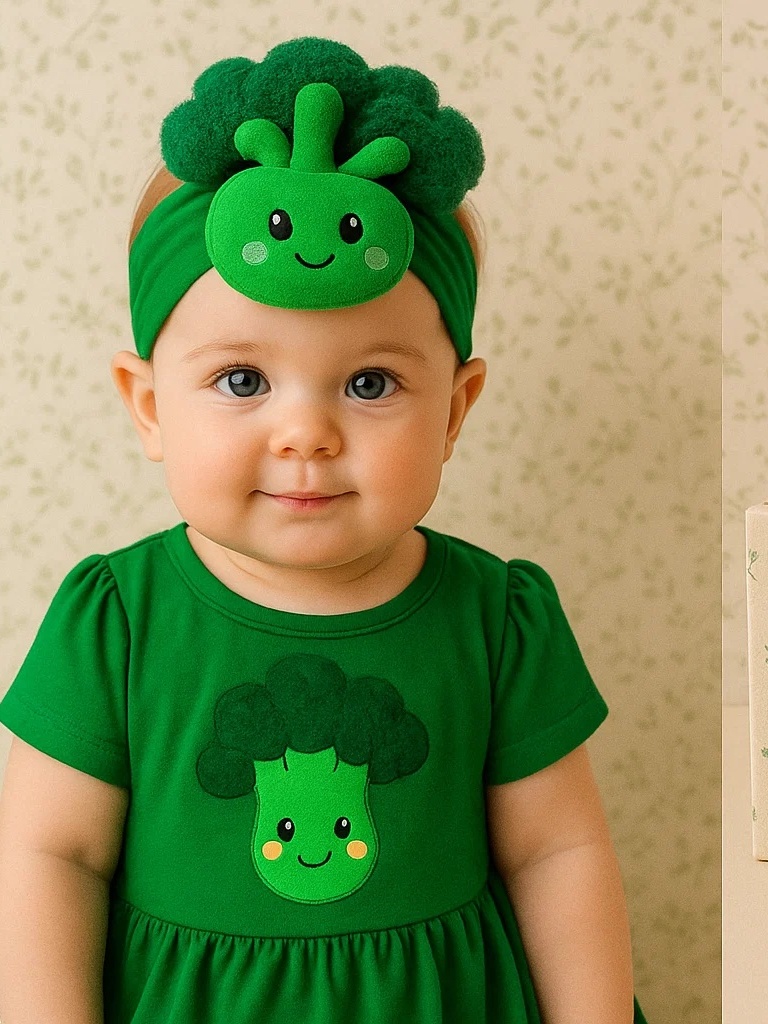 Adorable Broccoli Baby Headband with Cute Smiling Face