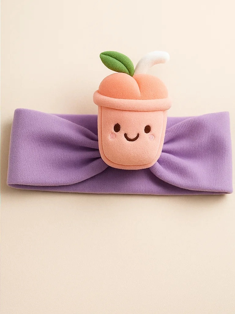 Peach Juice Cartoon Baby Headband – Soft Plush Cute Hairband for Infants