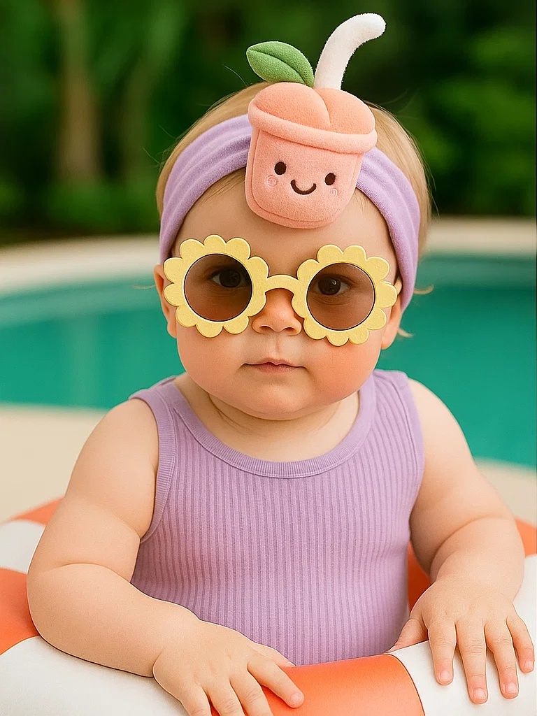 Peach Juice Cartoon Baby Headband – Soft Plush Cute Hairband for Infants