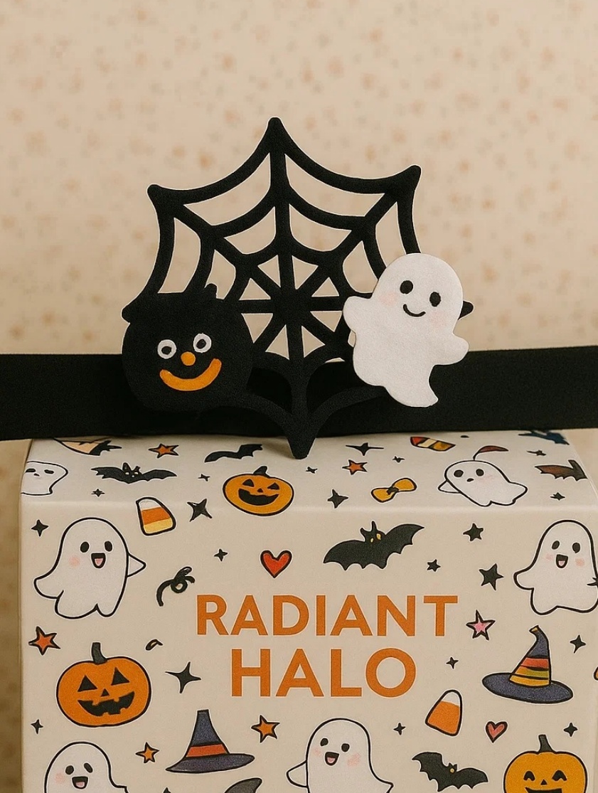 Spider Web Baby Headband with Ghost and Pumpkin for Halloween Fun