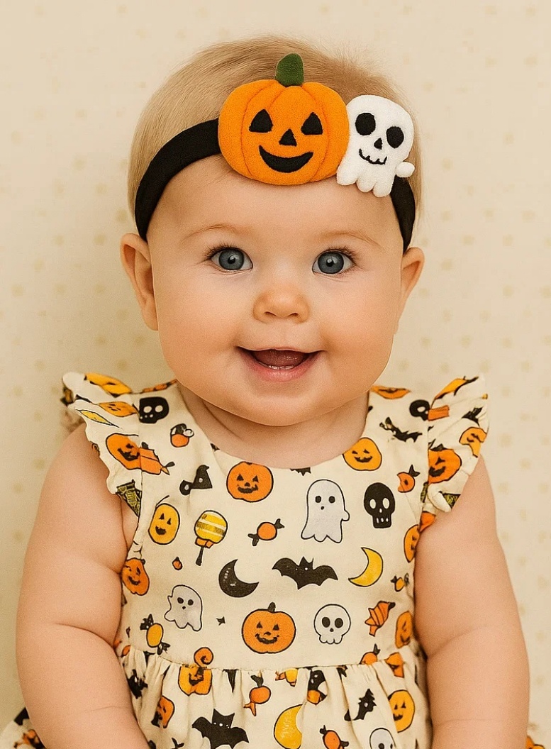 Adorable Halloween Baby Headband with Pumpkin and Ghost Charms
