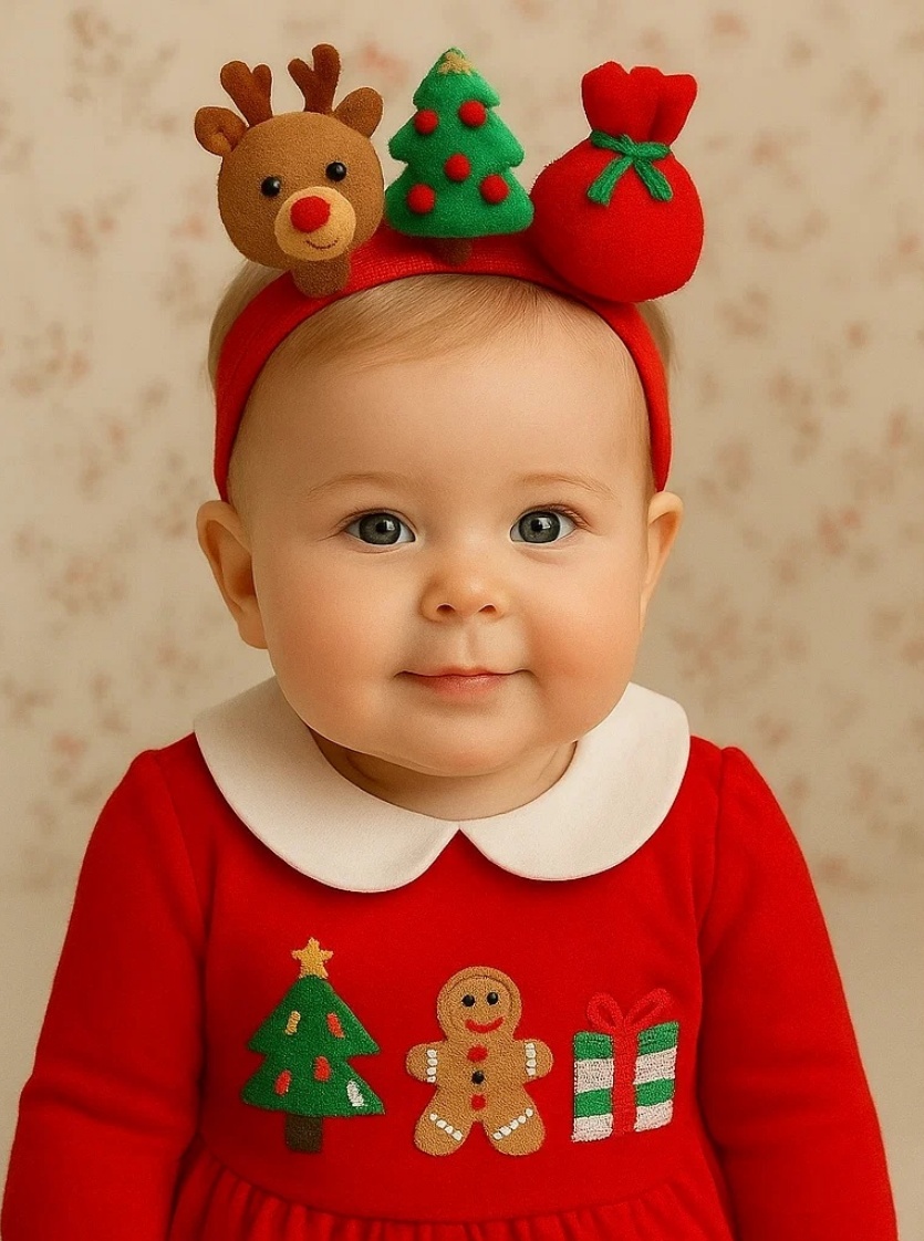 Reindeer & Christmas Tree Baby Headband with Present Bag | Cute Plush Christmas Hairband
