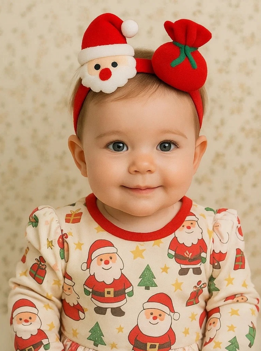 Santa & Gift Bag Christmas Baby Headband | Soft Holiday Hair Accessory