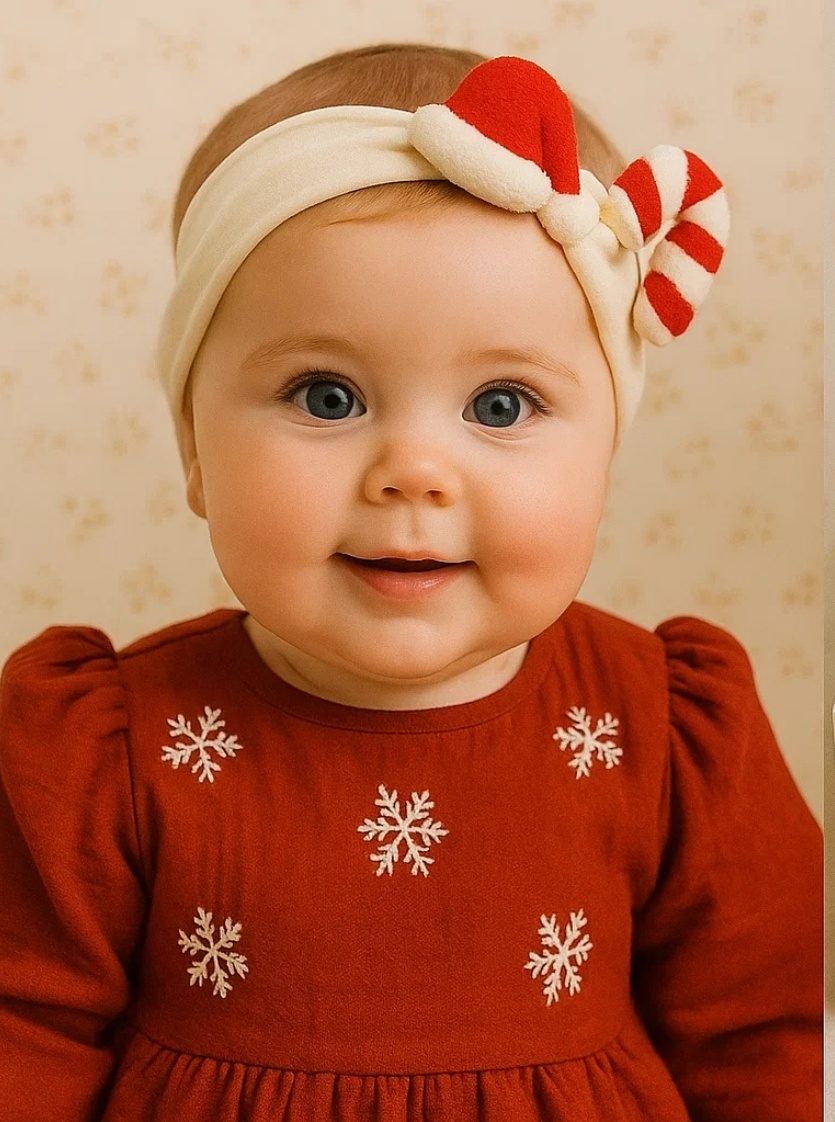 Candy Cane & Santa Knot Baby Headband | Christmas Plush Newborn Hairband