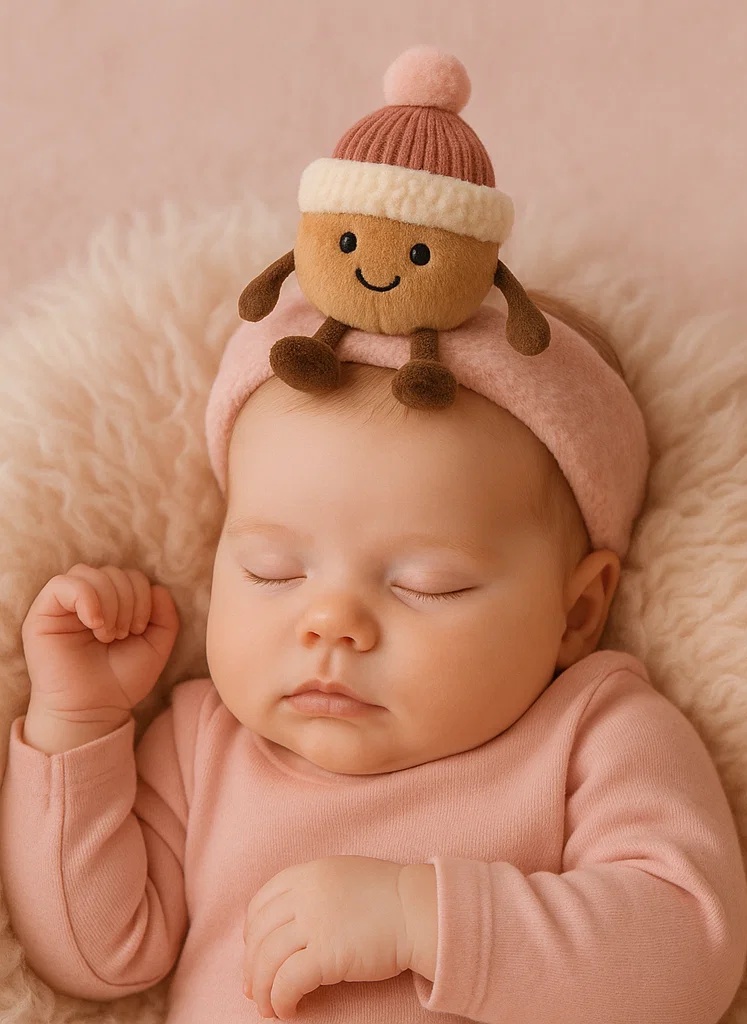 Plüsch Baby Haarband mit Strickmütze | Weiches Winter Stirnband für Kinder