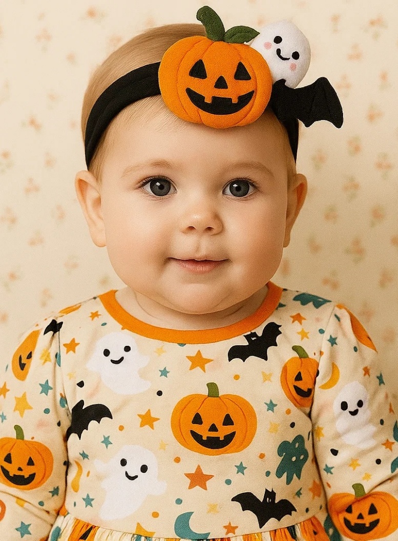 Čelenka pro batole s dýní, duchem a netopýrem na oslavy Halloweenu