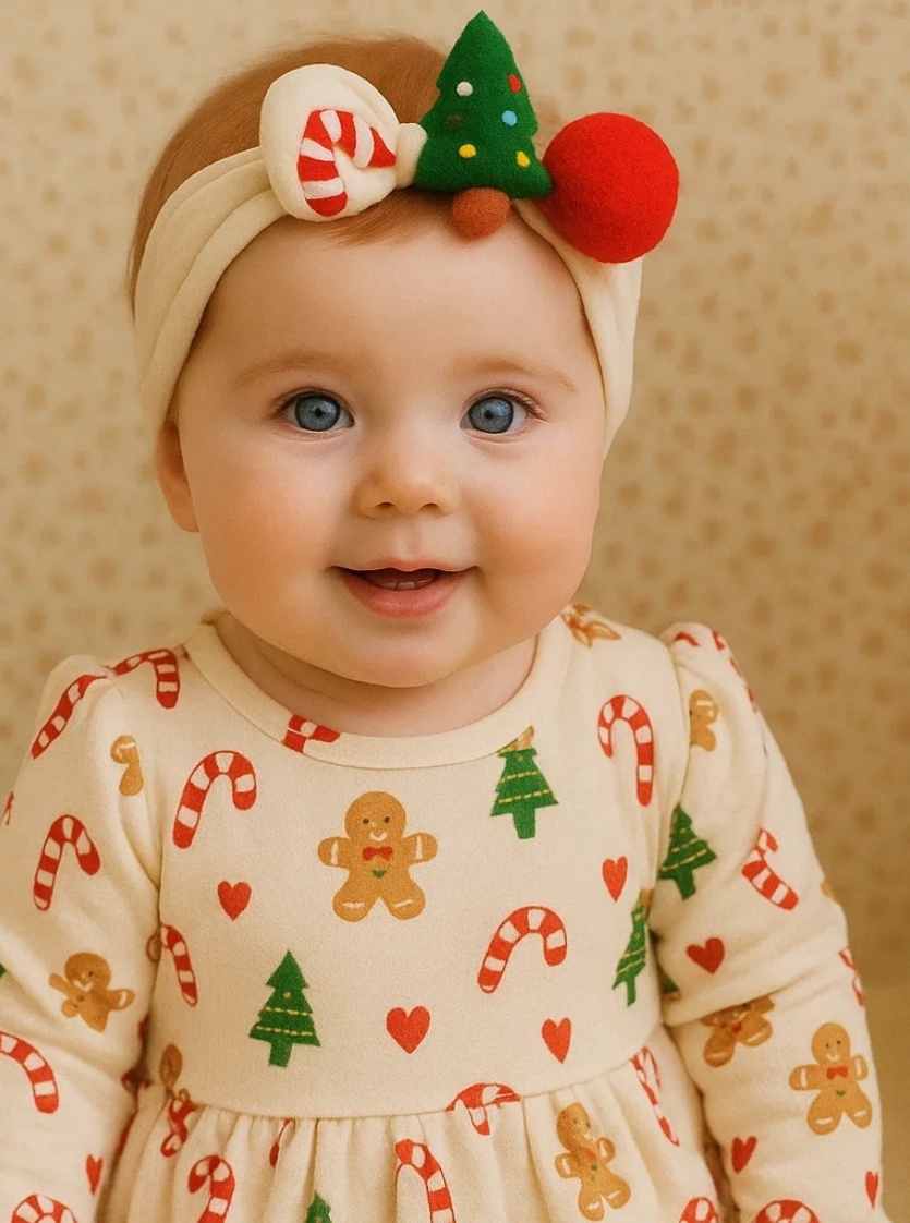 Weihnachtsbaum & Bonbon Weihnachts Baby Stirnband | Weiches Plüsch Haarband für Neugeborene