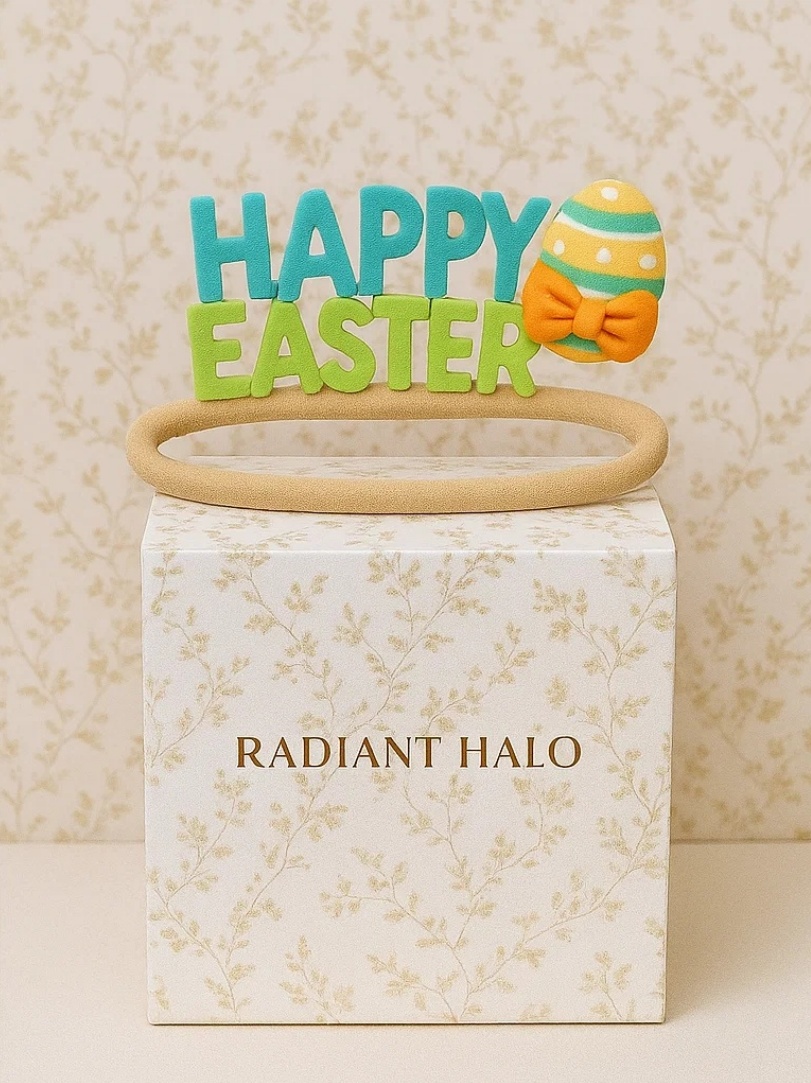 Colorful Happy Easter Headband with Egg and Bow Topper