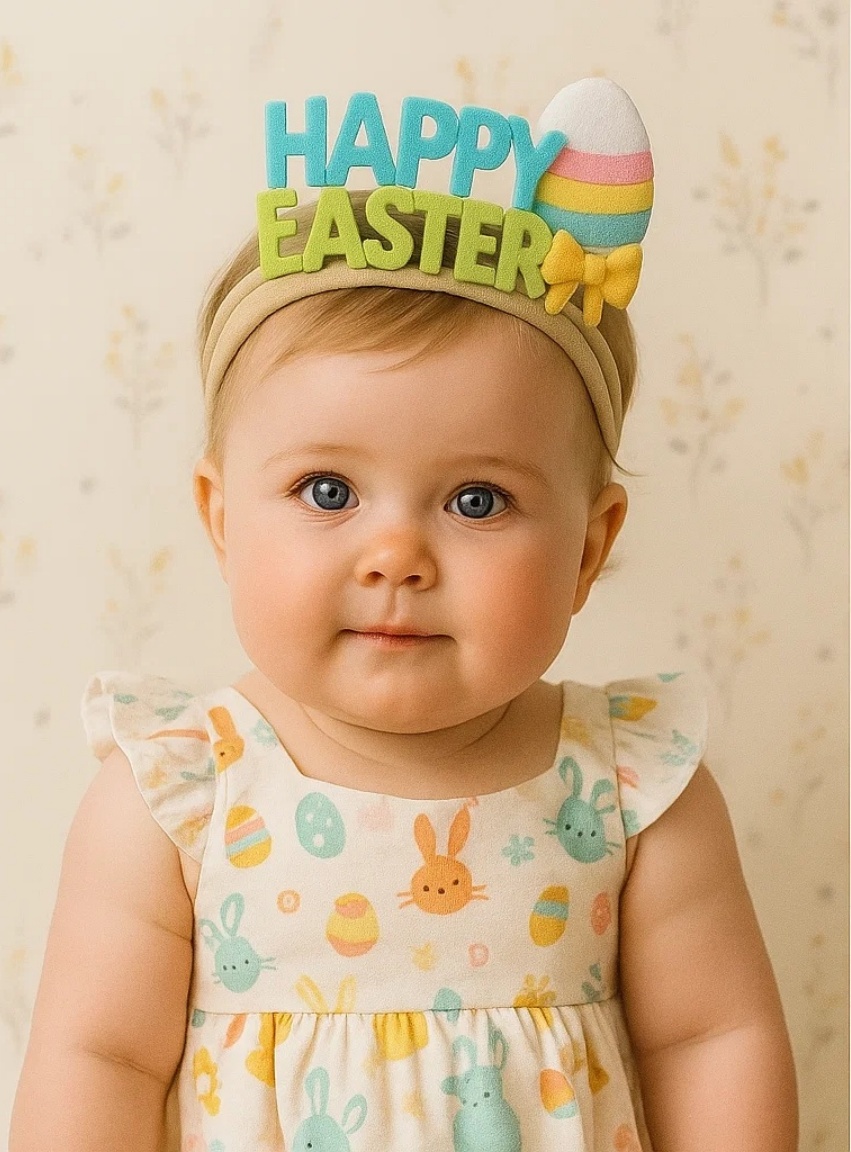 Pastel Stripe Easter Egg Baby Headband – Yellow Bow Edition