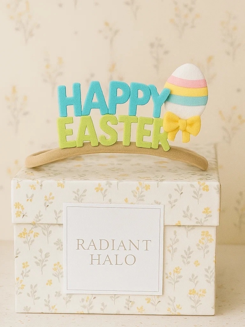 Pastel Stripe Easter Egg Baby Headband – Yellow Bow Edition