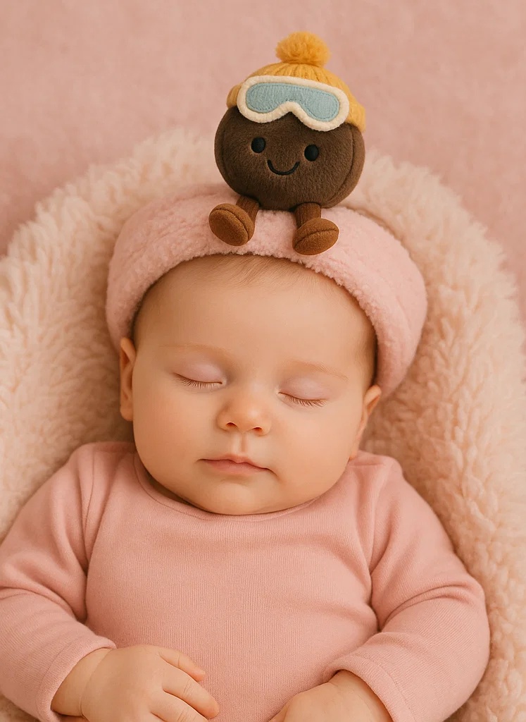 Bandeau Bébé en Peluche avec Bonnet Jaune et Lunettes | Accessoire d’Hiver Doux et Mignon