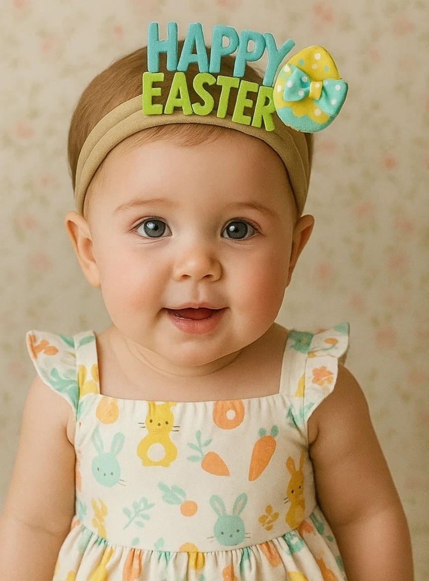 Polka Dot Happy Easter Baby Headband – Green Egg Edition