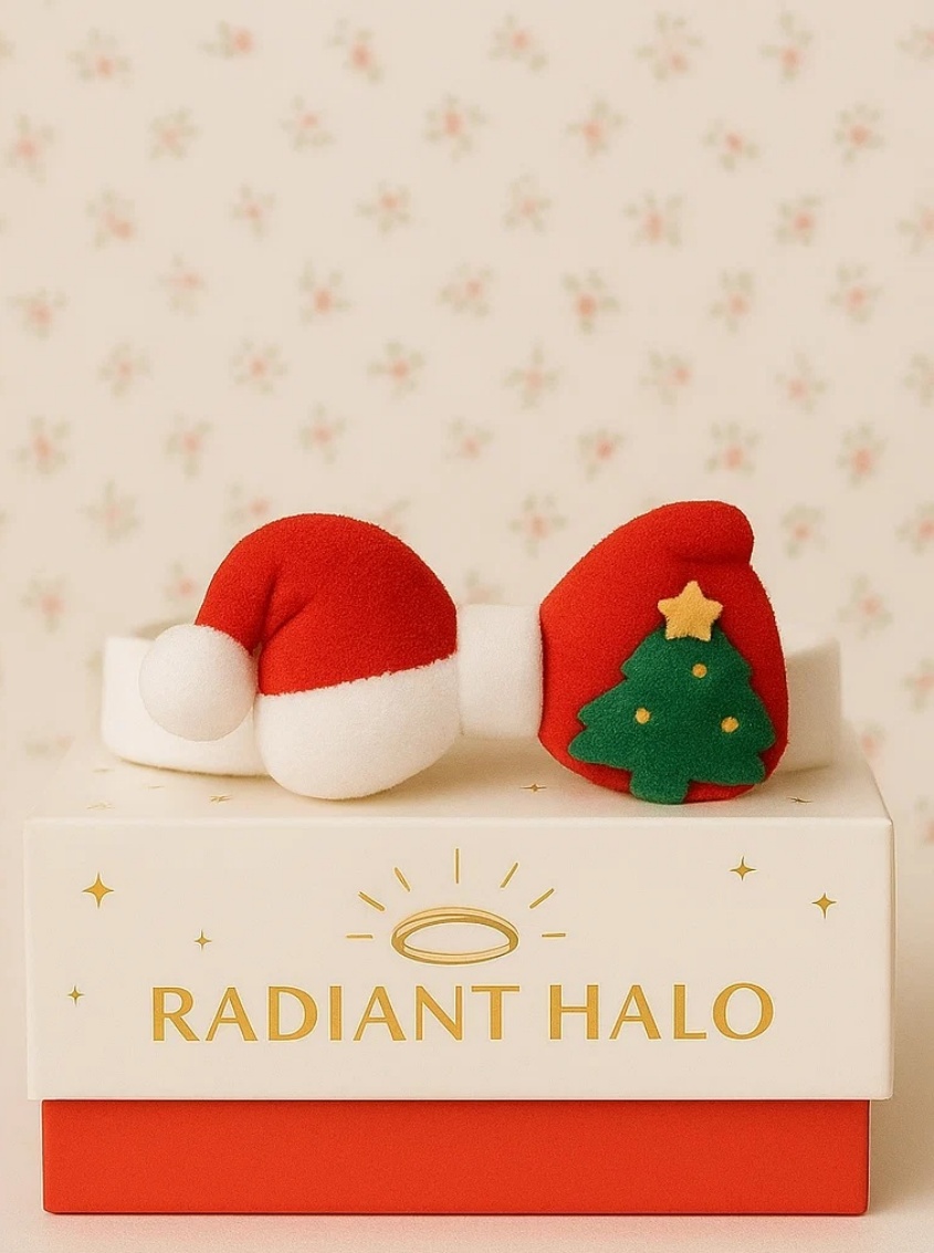Faixa Natalina para Bebê com Laço de Árvore de Natal e Presentinho | Acessório de Fim de Ano