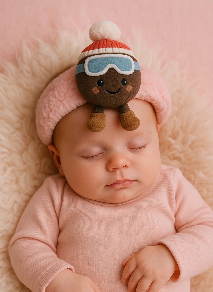 Diadema de Peluche para Bebé con Gorra y Gafas de Esquí | Accesorio de Invierno Suave y Adorable