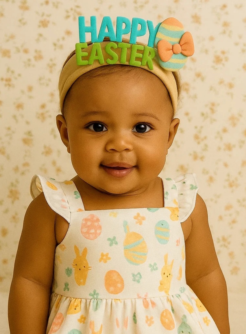 Bright Easter Egg & Bow Baby Headband – Orange Stripe Edition