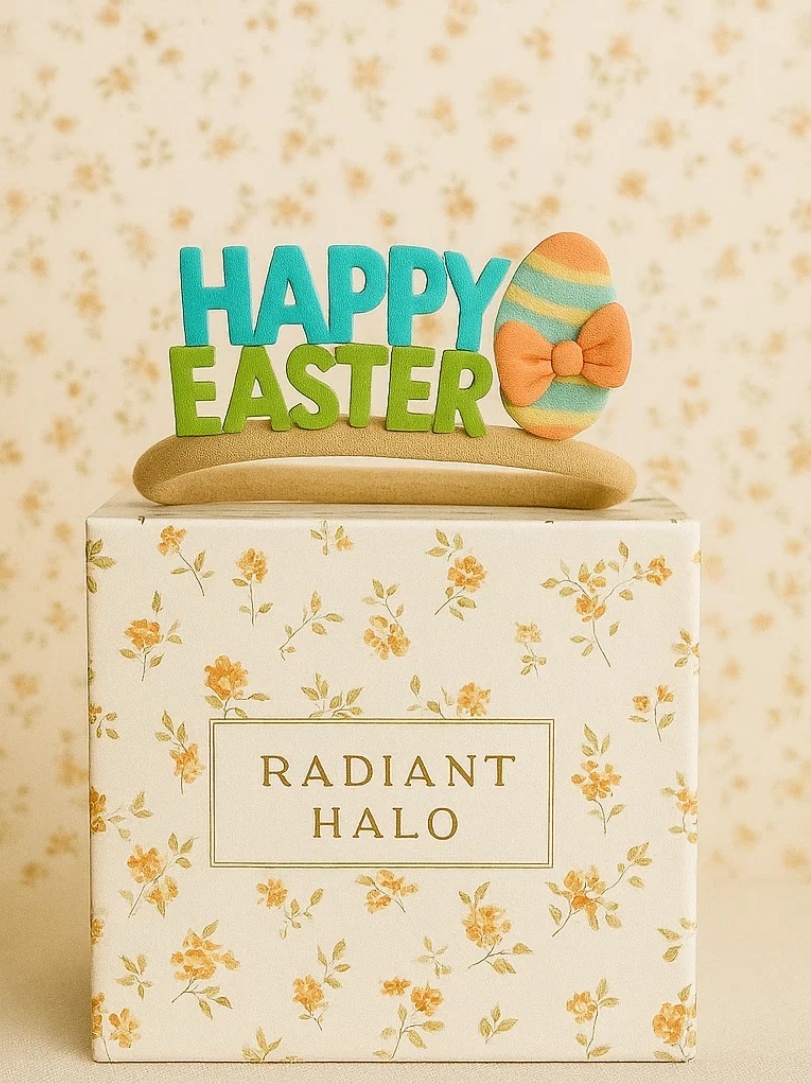 Bright Easter Egg & Bow Baby Headband – Orange Stripe Edition