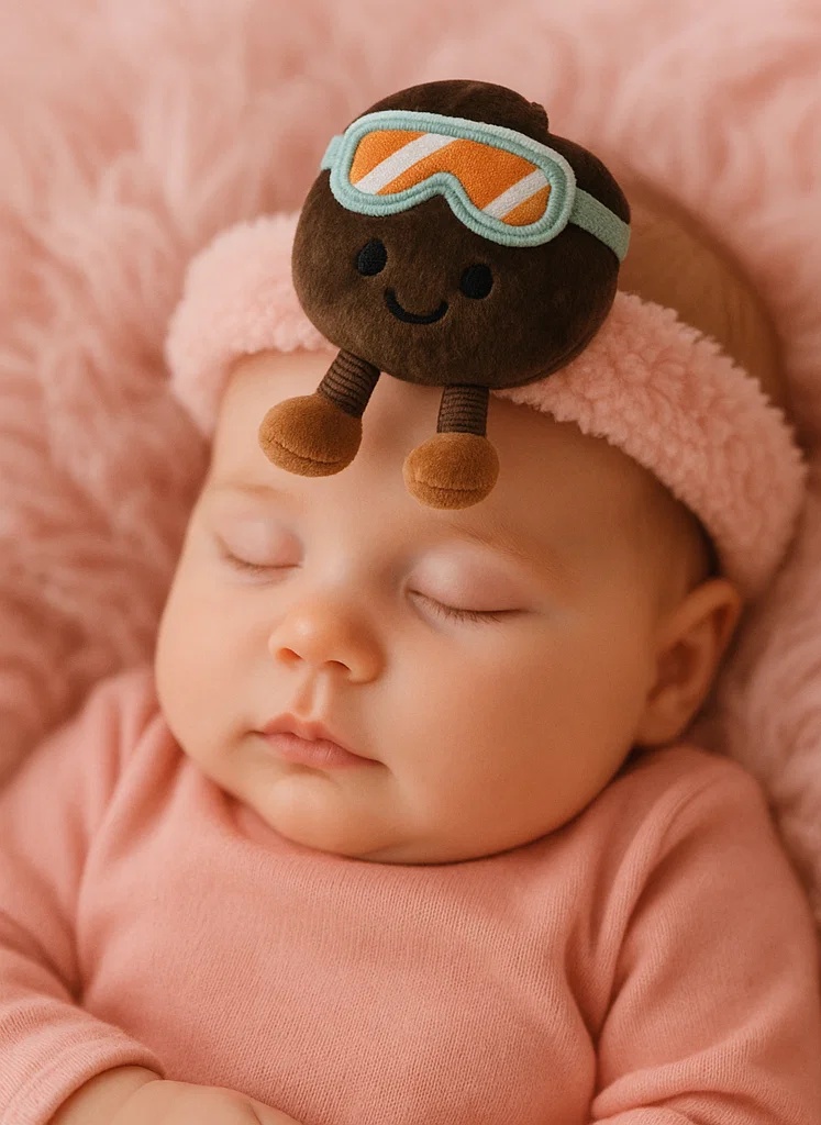 Bandeau Bébé en Peluche avec Bonnet de Ski et Lunettes | Accessoire d’Hiver Doux et Mignon
