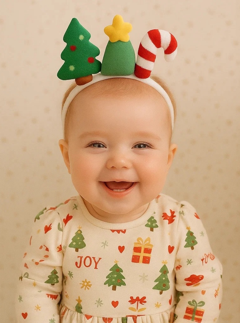 Festive Christmas Baby Headband – Candy Cane & Tree Design