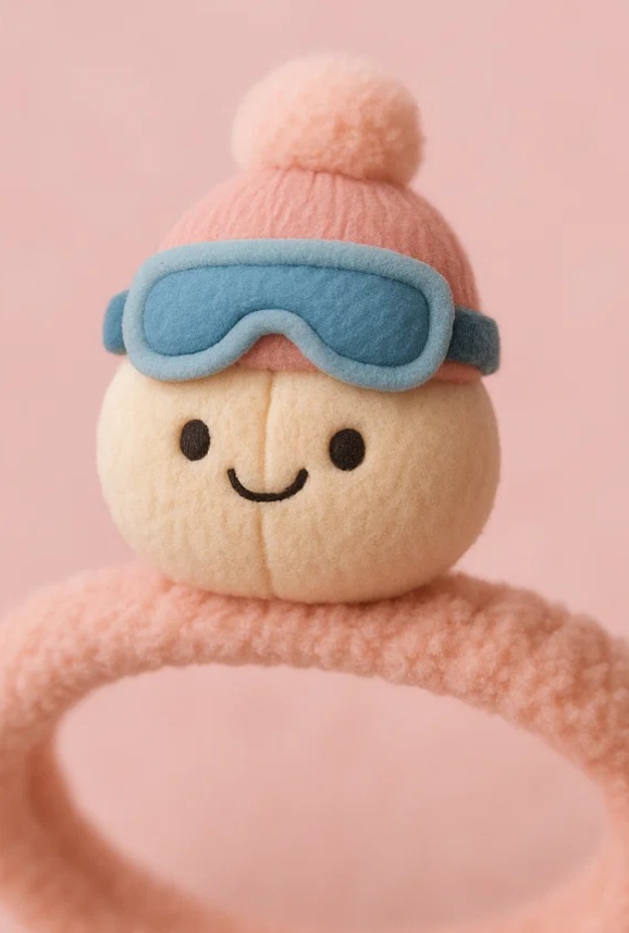 Diadema de Peluche para Bebé con Gorro Rojo y Gafas de Esquí | Accesorio de Invierno Suave y Adorable