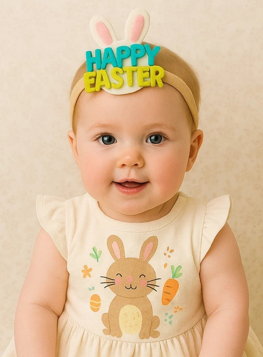 Frohe Ostern Baby-Stirnband-Set – Hase & bunte Applikationen