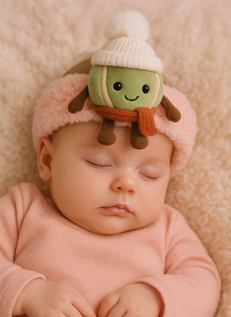 Bandeau Bébé en Peluche avec Bonnet Rose et Lunettes | Accessoire d’Hiver Doux et Mignon